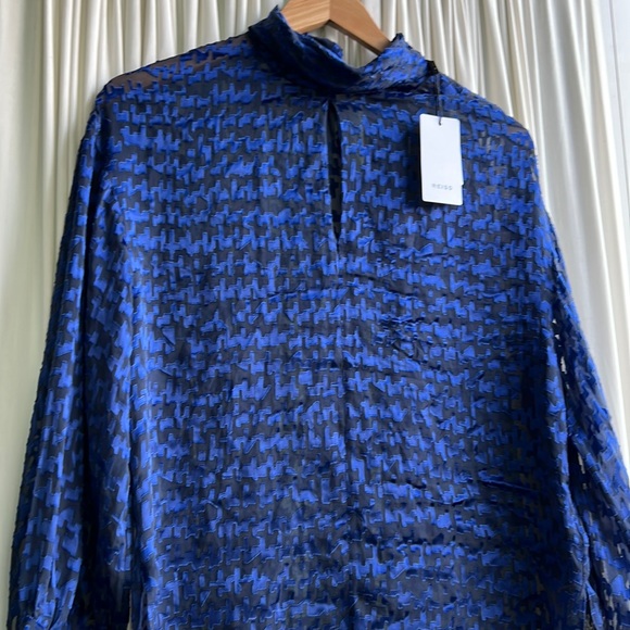 Reiss - silk blend - size 4 blue sheer statement blouse - Picture 2 of 7